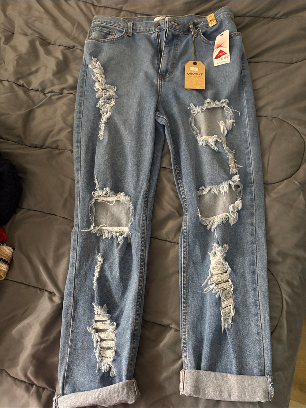 Vibrant Medium Wash Distressed Boyfriend Jeans